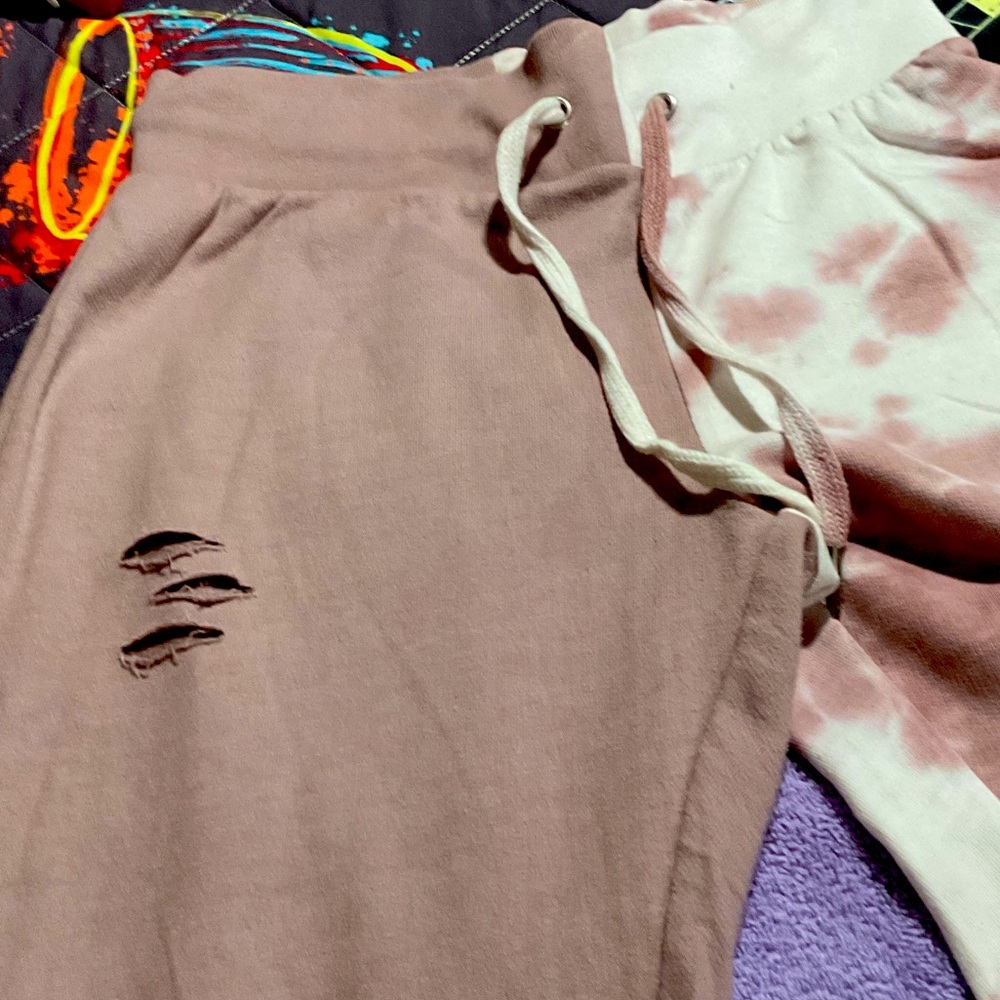 Brown Jogger Pants with Distressed Detail